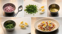 Piyaz turco con frijoles blancos y huevo: ensalada fresca con vinagreta de limón