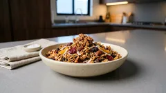 Granola casera doradita y crujiente: se hace en una sola charola y dura varios días