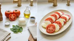 Ensalada caprese clásica: jitomate, mozzarella y albahaca lista en 10 minutos