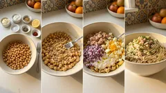 Ensalada de garbanzos con atún y huevo: cremosa y lista en minutos